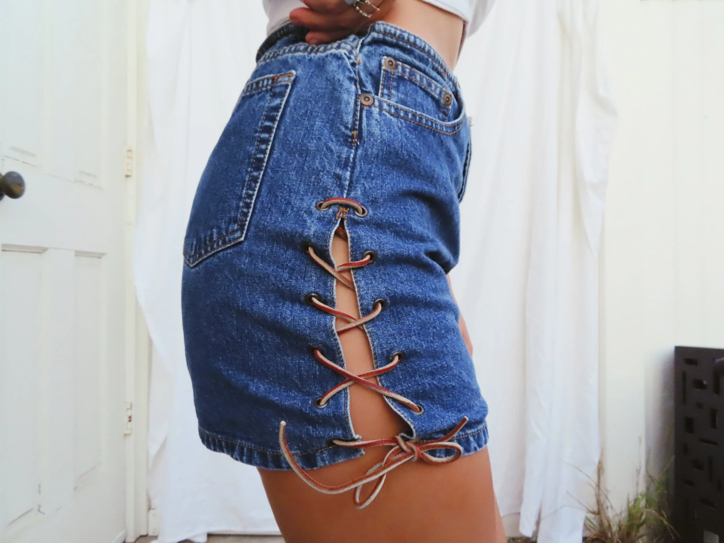 Tie Me Down Denim Skirt