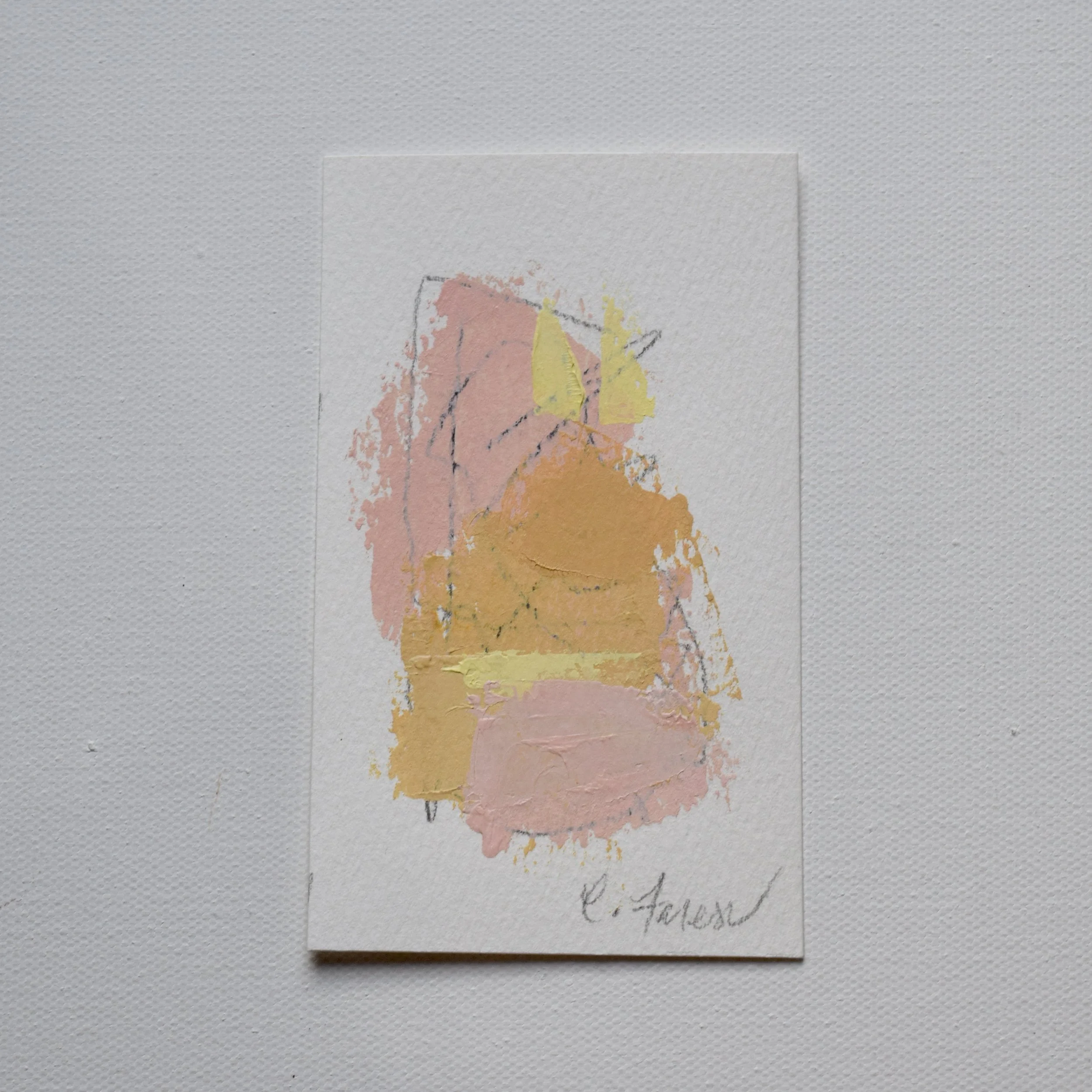 3x5 pink/ochre abstract on paper