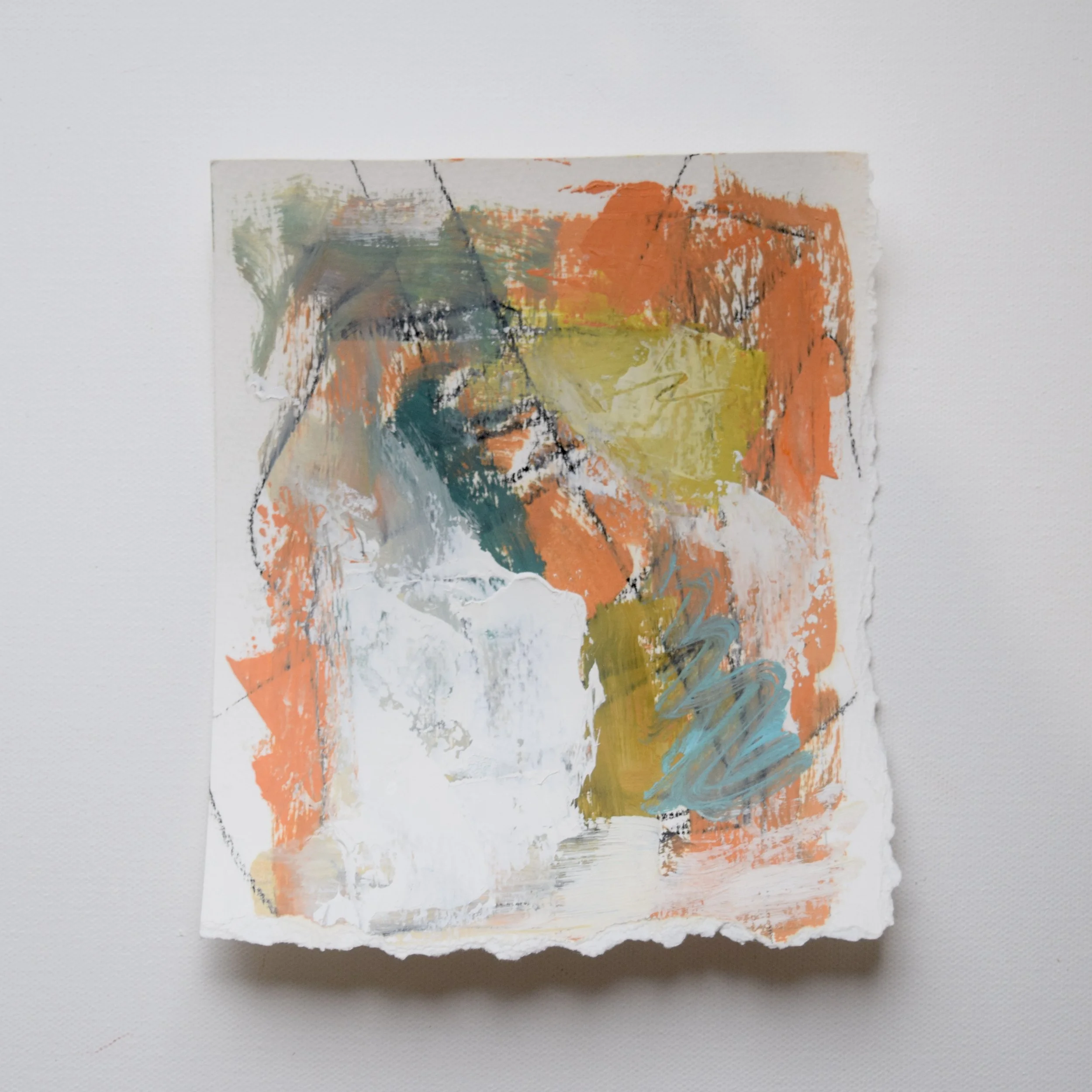 Mixed media abstract on deckled edge paper