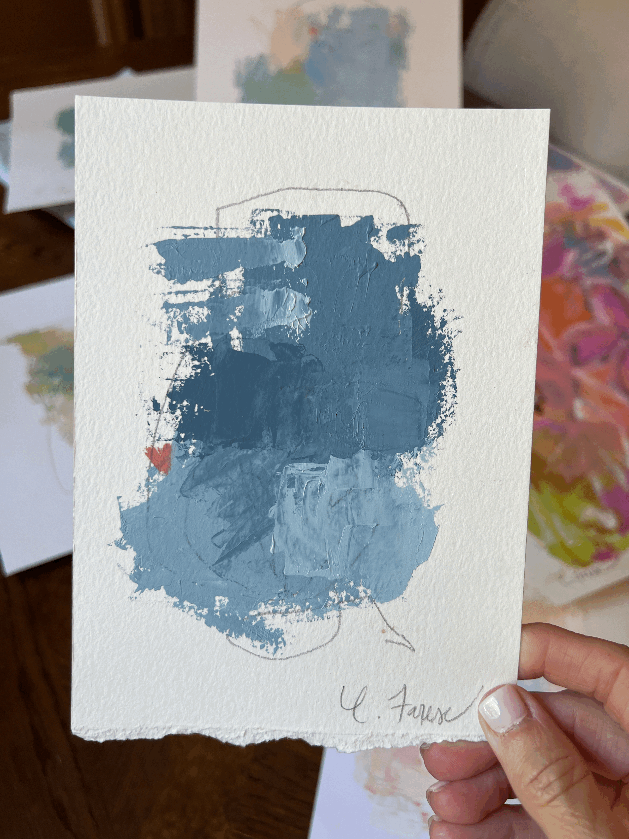 Blue Abstract with Heart [SOLD]