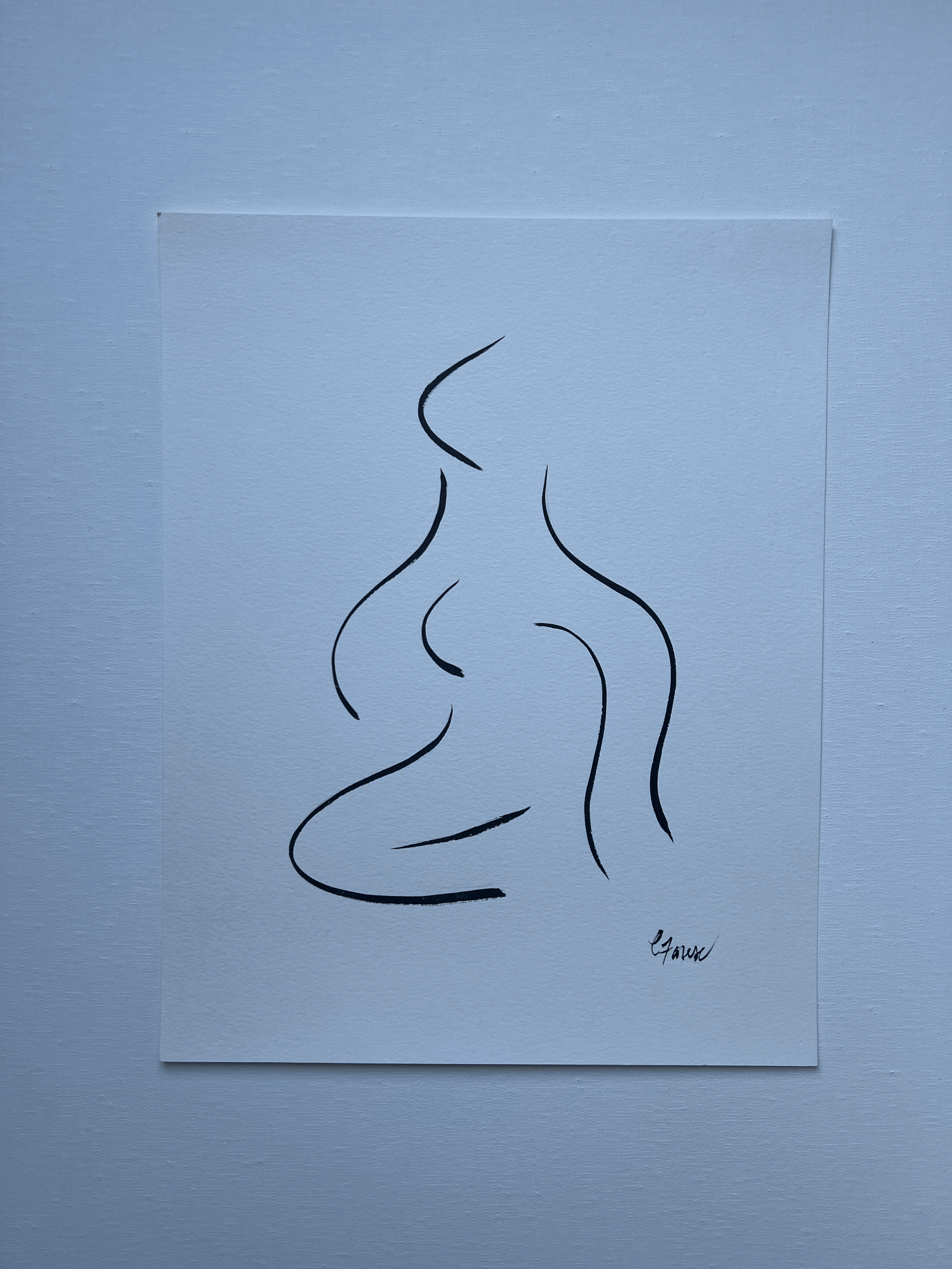 Large Sumi ink figure on paper. 11 x 15.