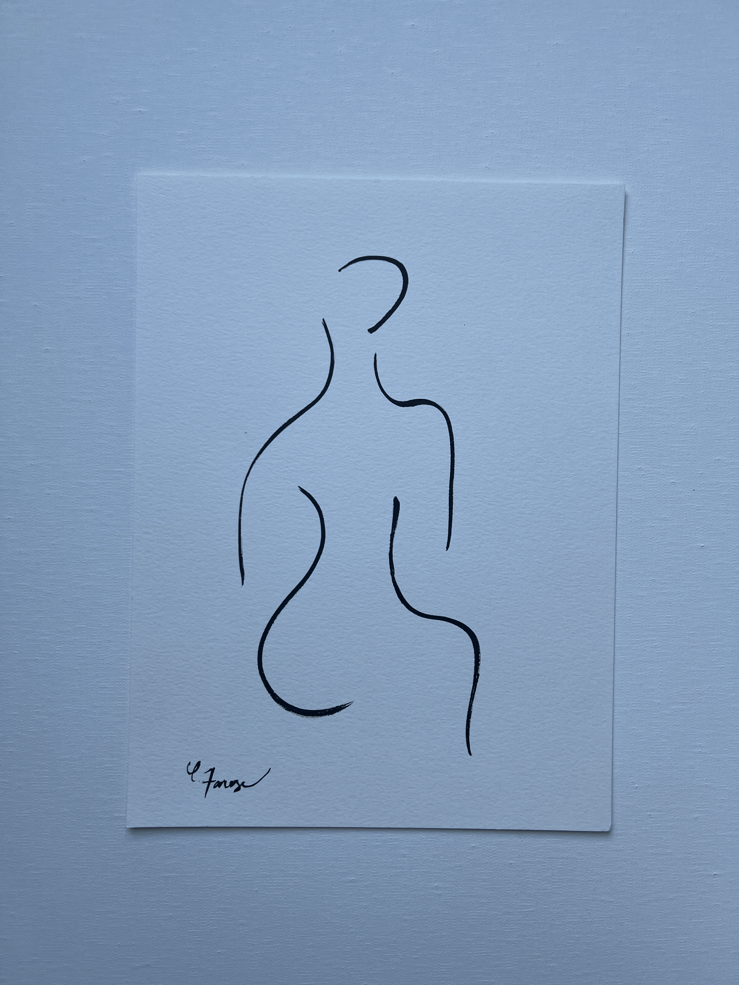 Medium Sumi ink figure on paper. 11 x 15.