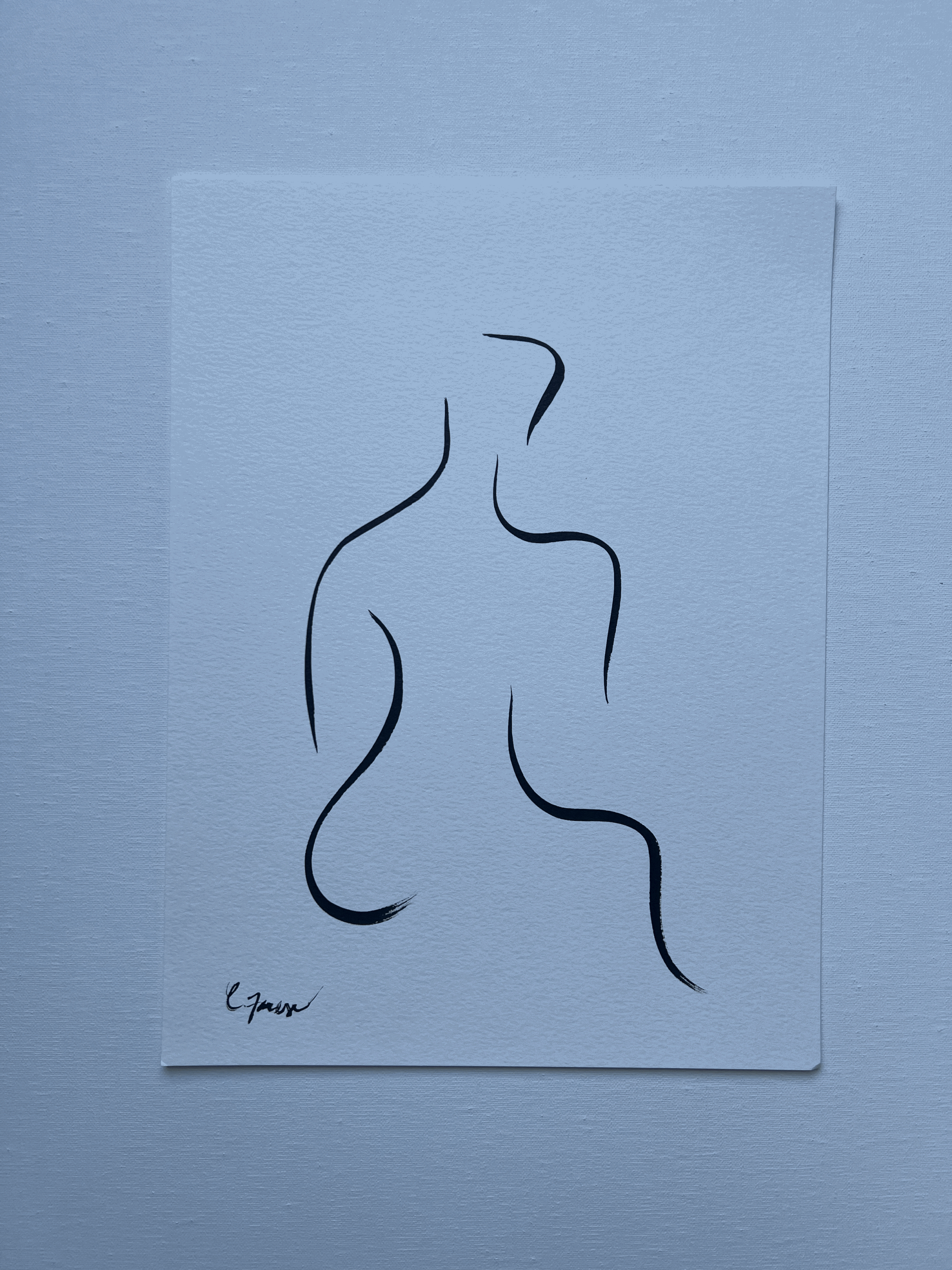 Medium Sumi ink figure on paper. 11 x 15