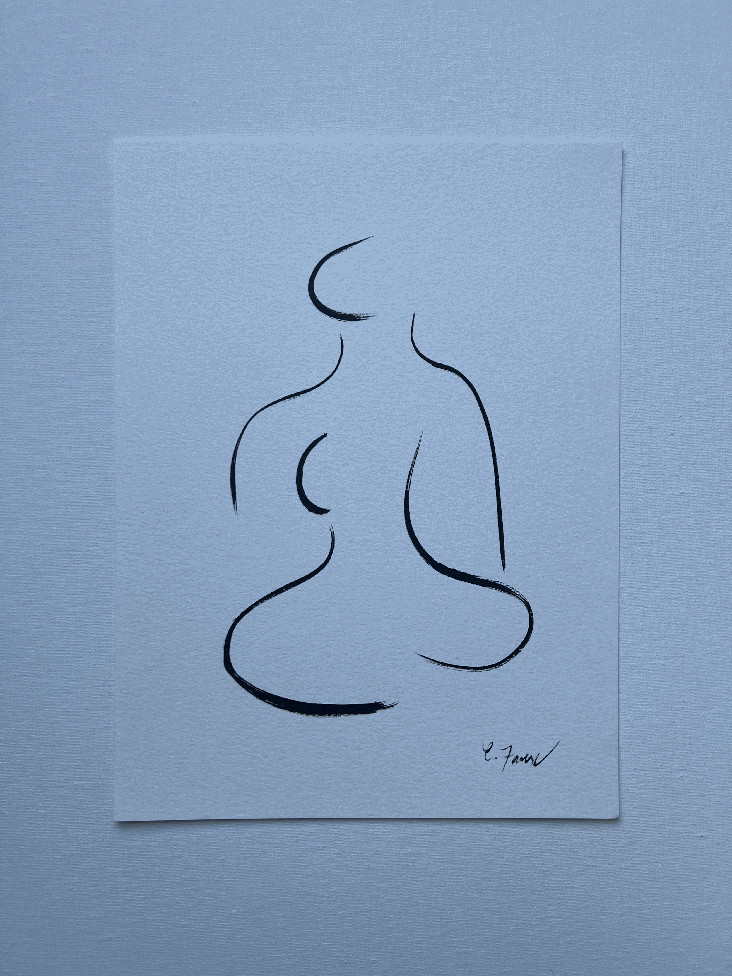 Medium Sumi ink figure on paper. 11 x 15.