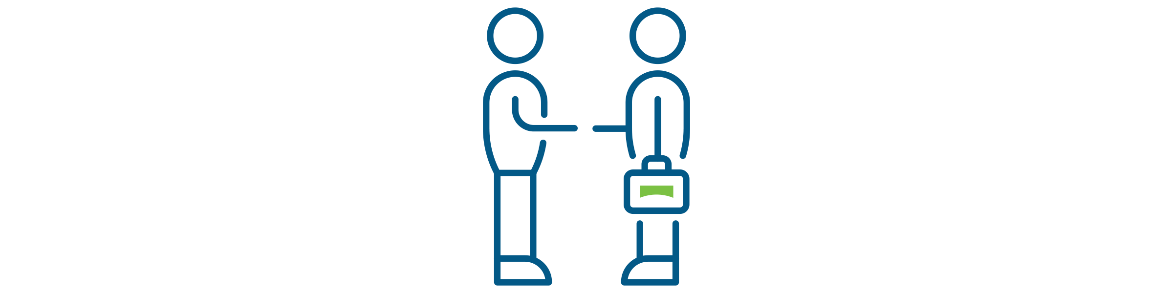 Two stick figures shaking hands, one is carrying a briefcase