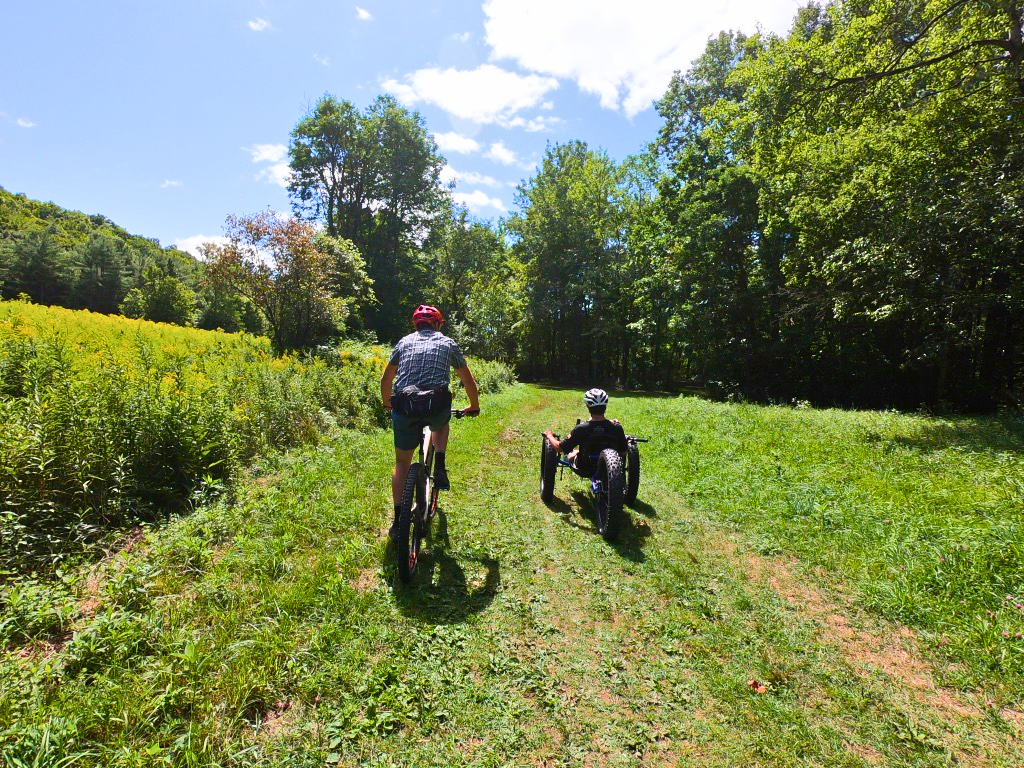 adaptive bikers on the Velomont Trail
