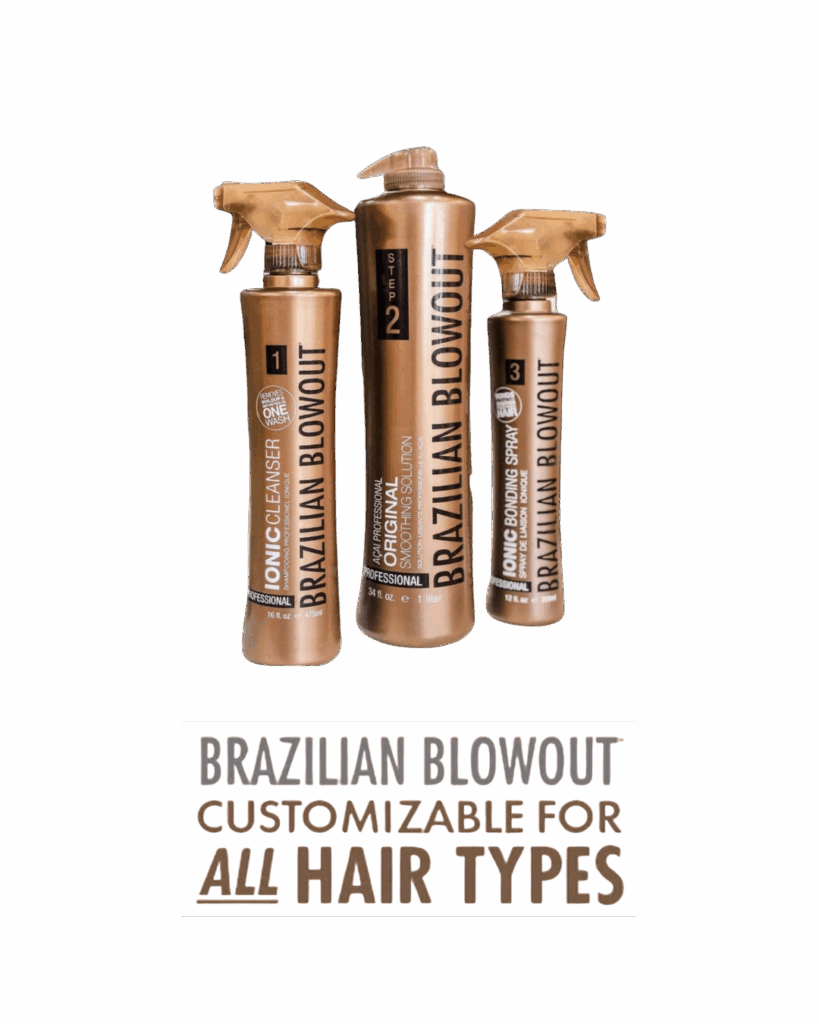 Professional Brazilian Blowout smoothing treatment products used at Modality Beauty Studio in Greeley, Colorado.