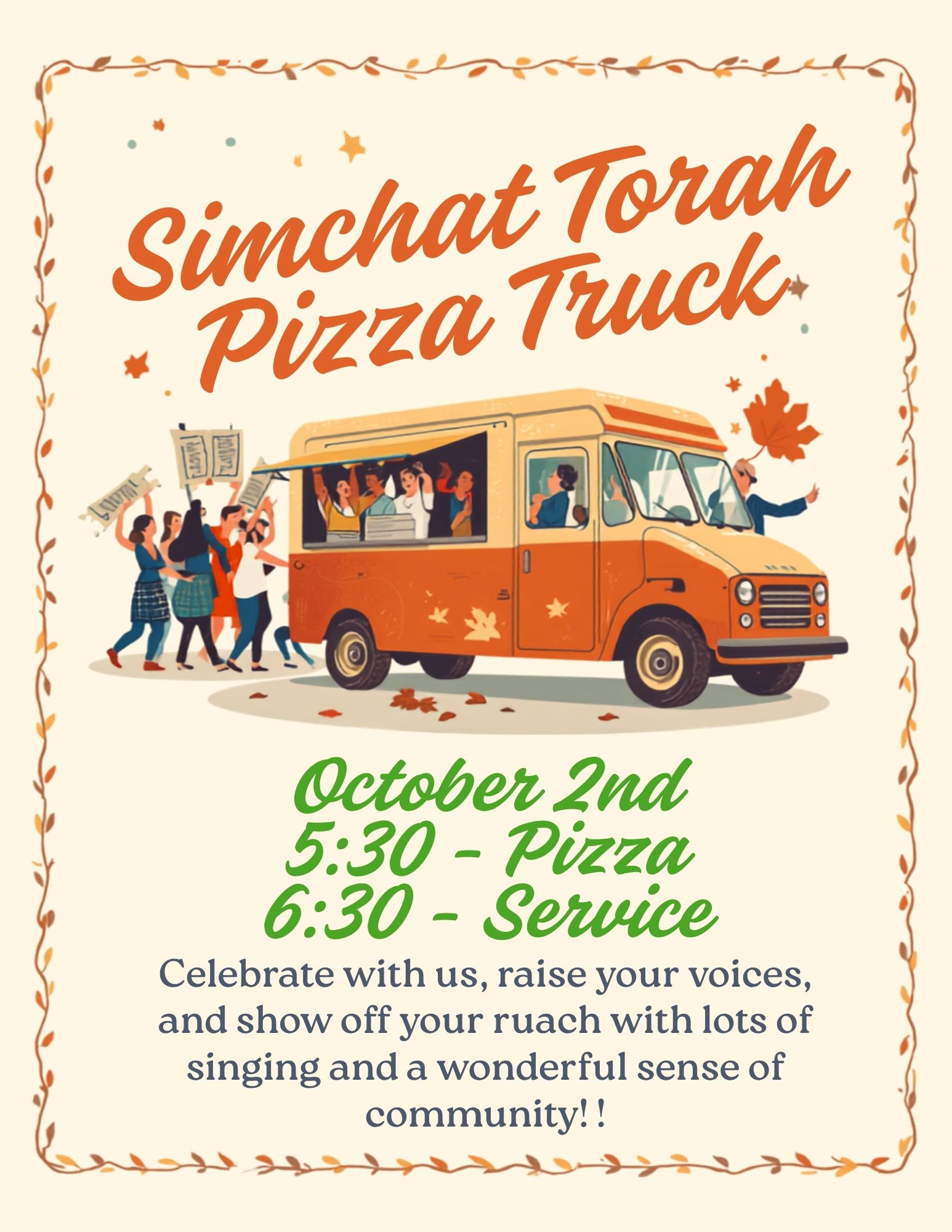 Simchat Torah w/Pizza Truck Dinner