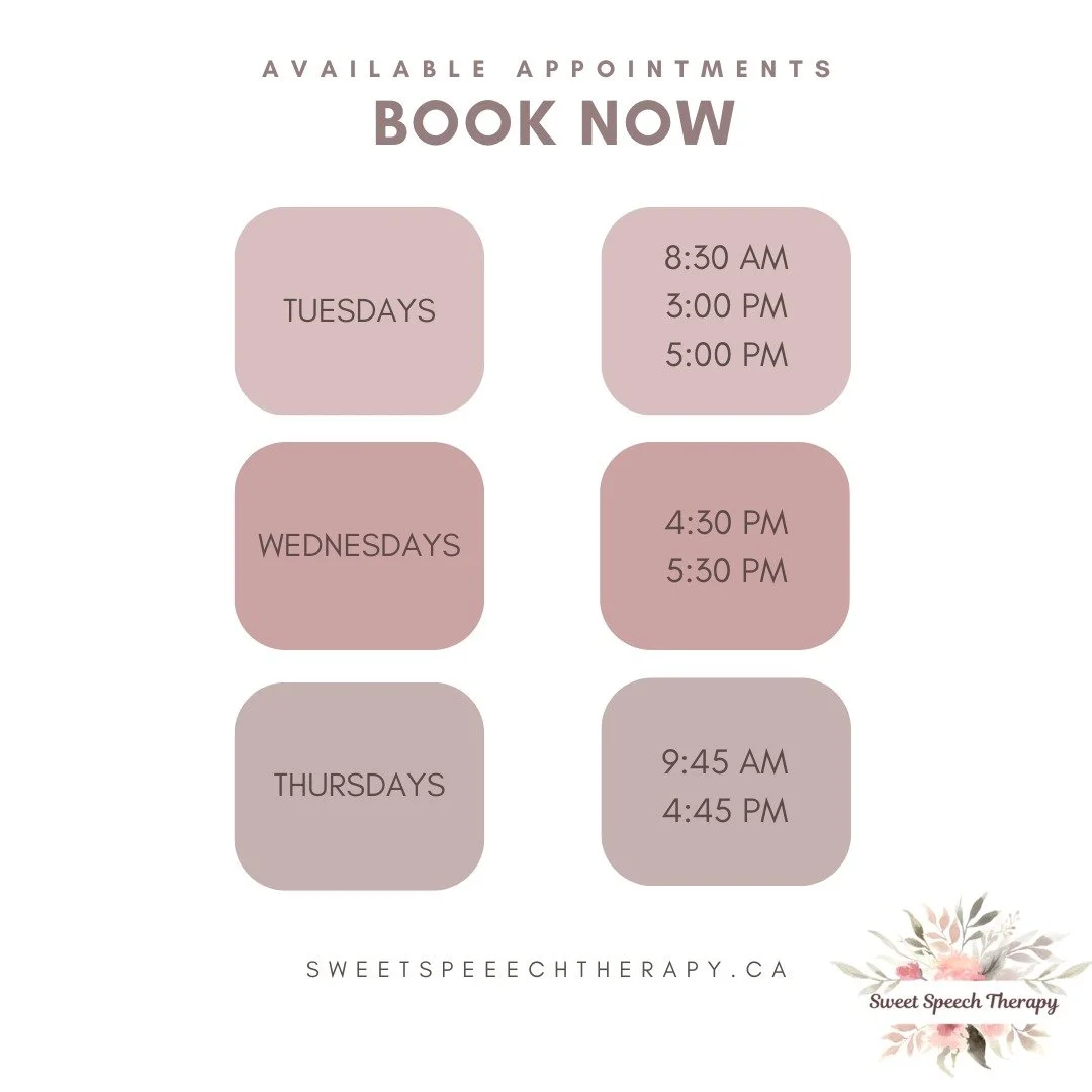 📣 Fall spots are filling fast! A few appointment times are still available with our speech-language pathologists and communicative disorders assistants at Sweet Speech Therapy. 🗓✨
We help children in Ontario with unclear speech and stuttering, all