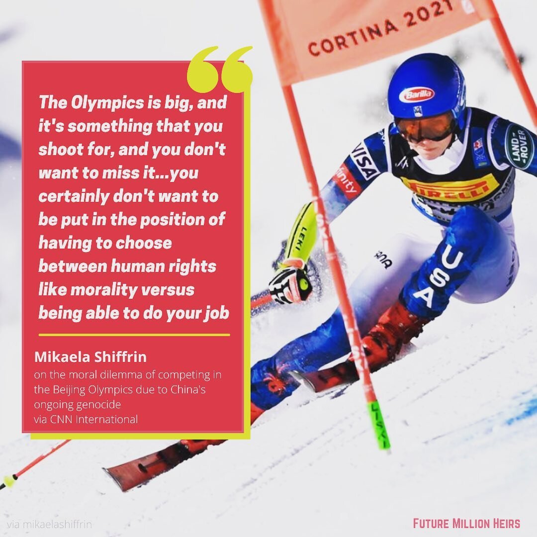 The Olympics have a long history of being shady af but its very rare for an athlete to publicly discuss wrestling with the political implications of competing in The Games. In a recent interview, Shiffrin (who also won her 45th World Cup slalom today
