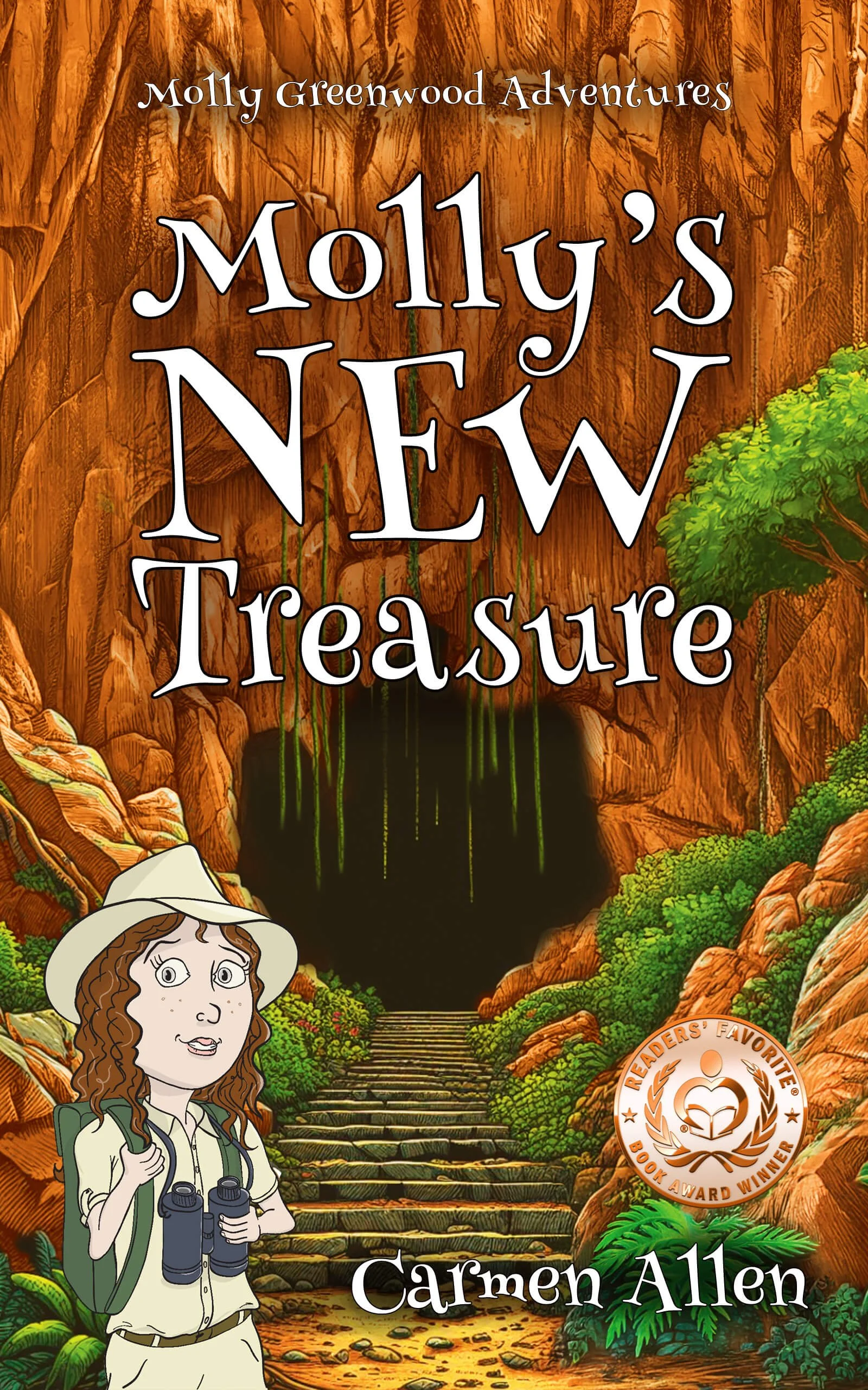 Molly's New Treasure Book Cover_Molly standing in front of a dark cave
