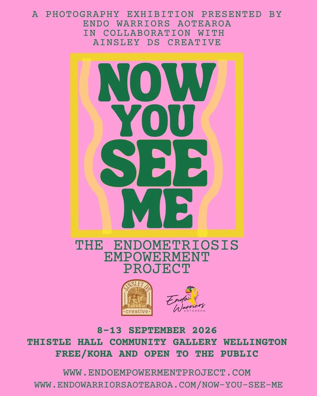 Now You See Me &ndash; The Endometriosis Empowerment Project is coming to Wellington! ✨

Endo Warriors Aotearoa and Ainsley DS Creative are proud to bring this powerful photographic exhibition to Thistle Hall Community Gallery this September. 

Throu