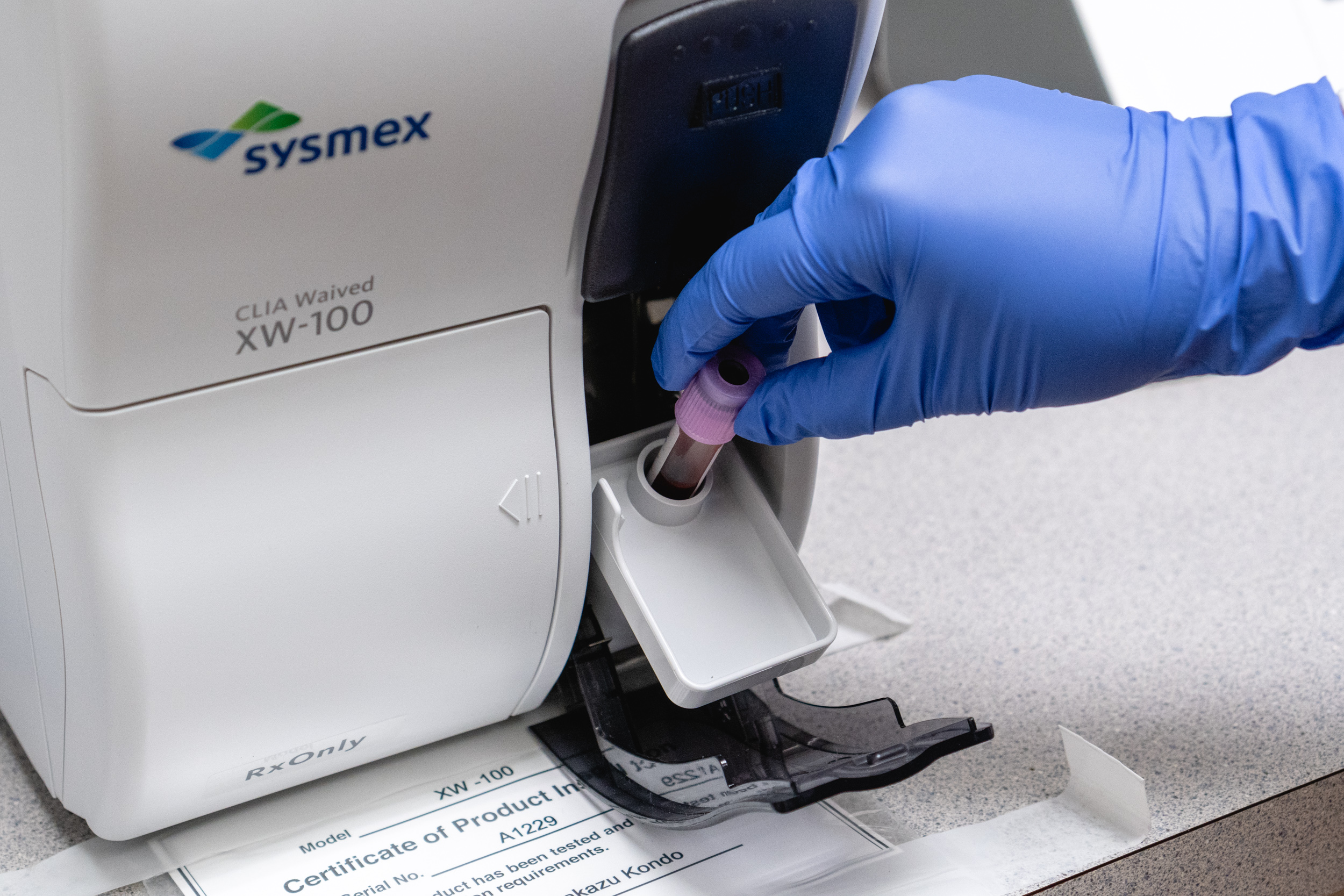 sysmex lab test being run at urgent care office in honolulu