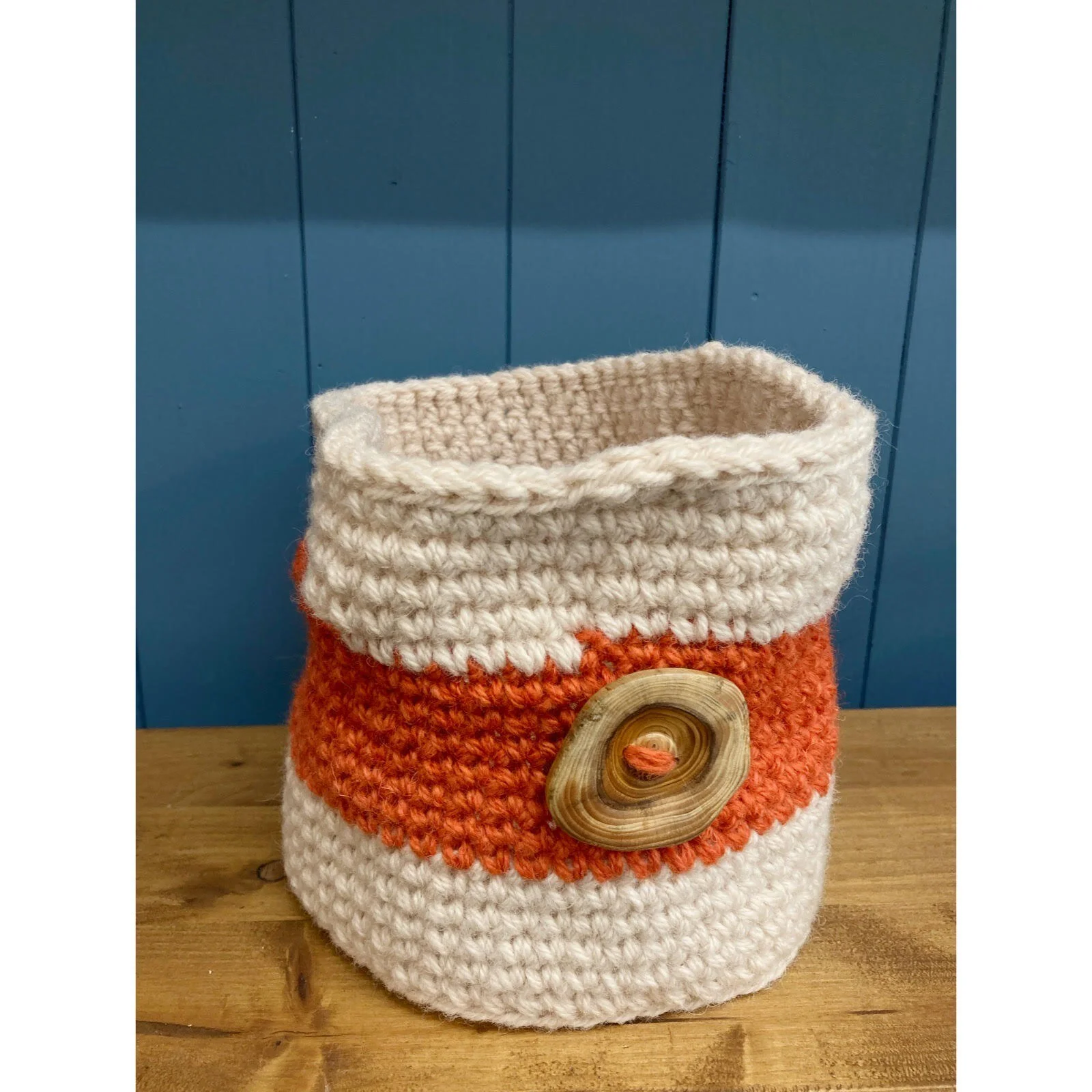 Cream &amp; Orange handmade Basket Bag by Donna Tombs