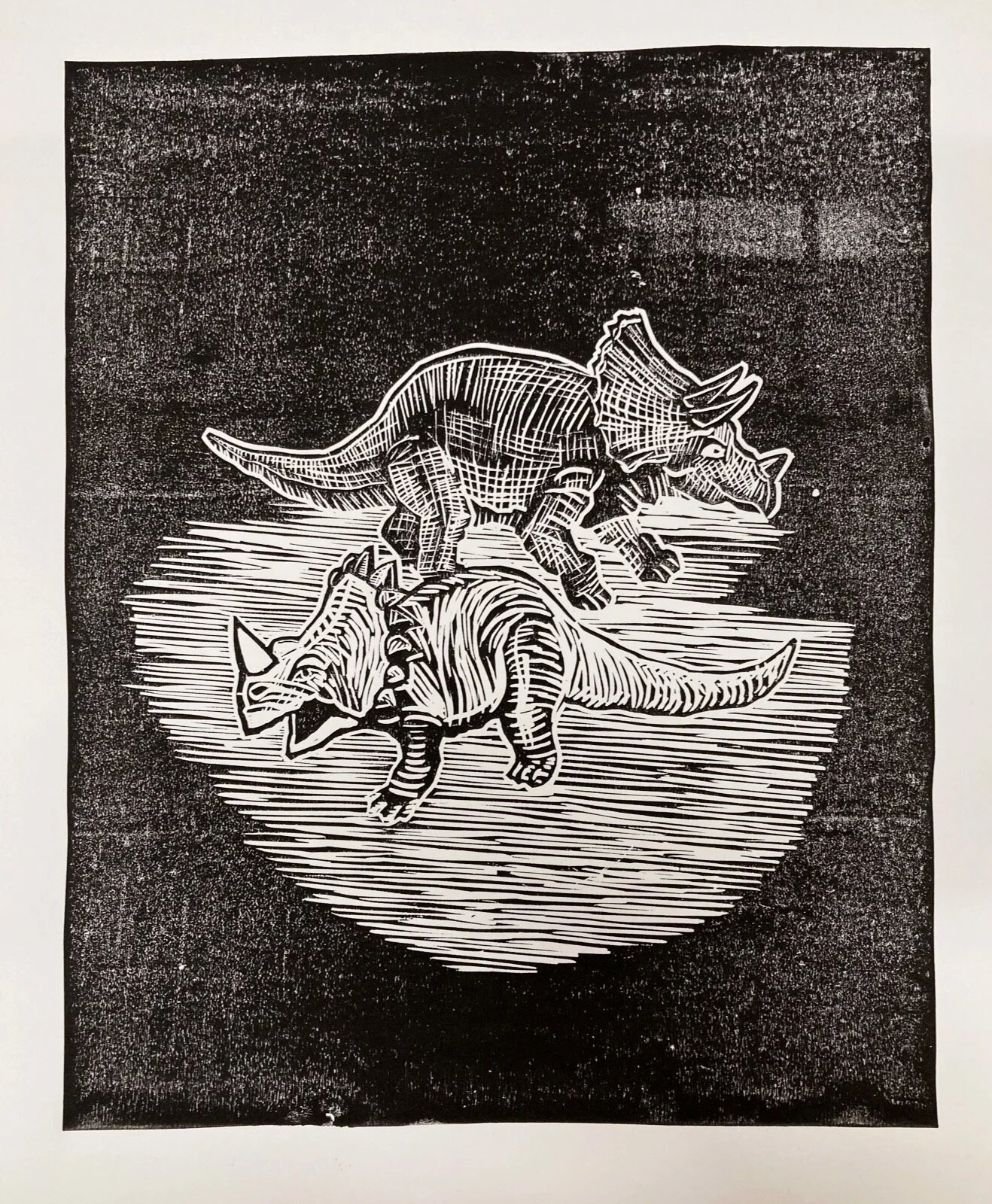 'Linosaurous' Black & White Lino Print by Andrew Olly Oliver.JPG