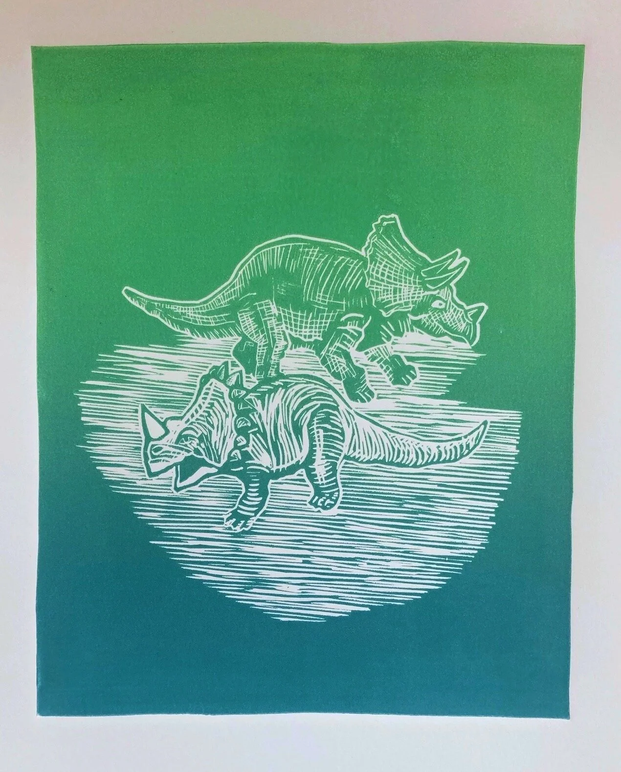 'Linosaurous' Colour Lino Print by Andrew Olly Oliver.JPG