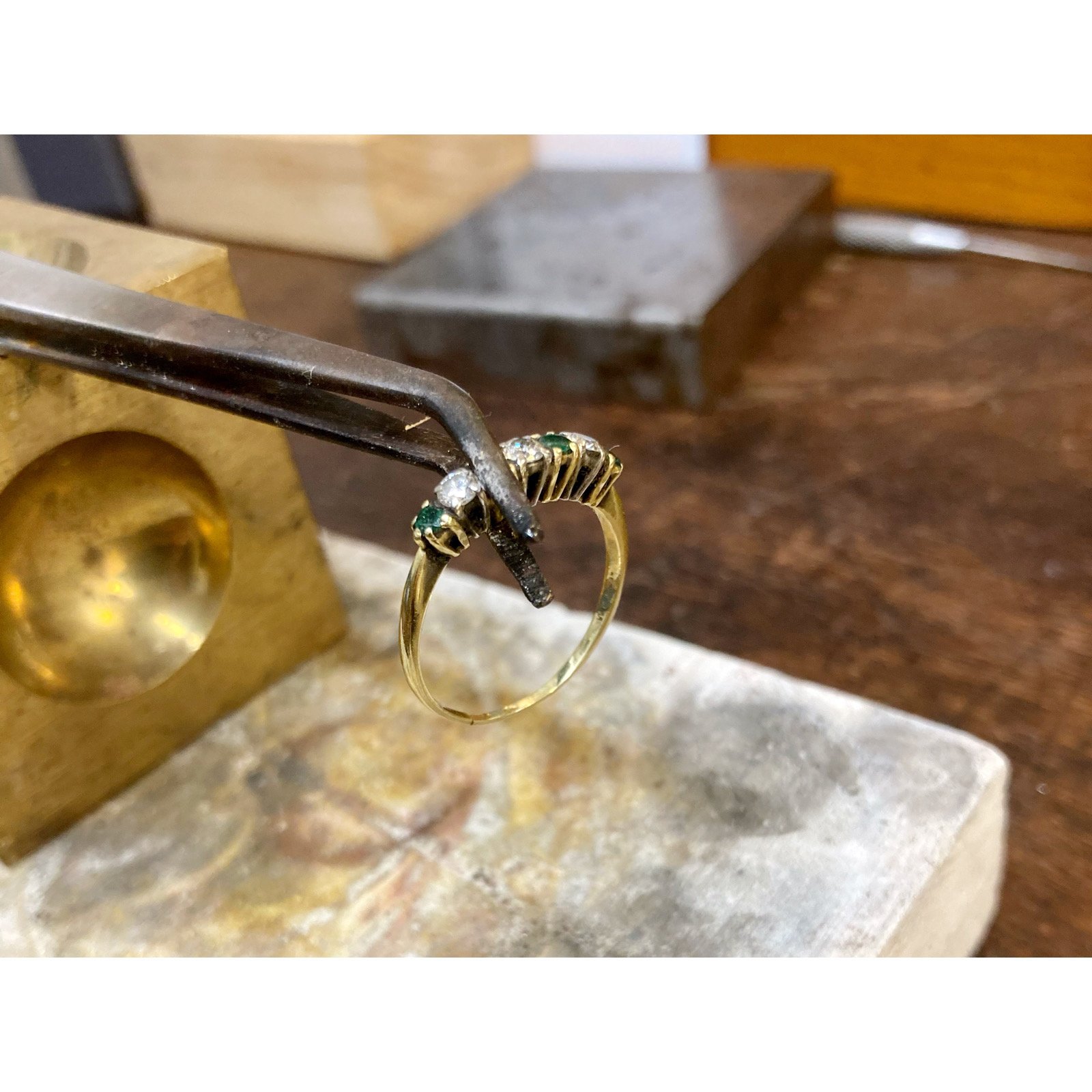 18ct gold ring break repair on an emerald &amp; diamond ring
