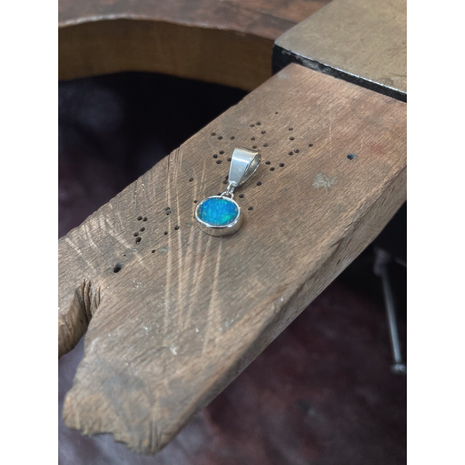 Bespoke made silver &amp; opal pendant using customers own stone.