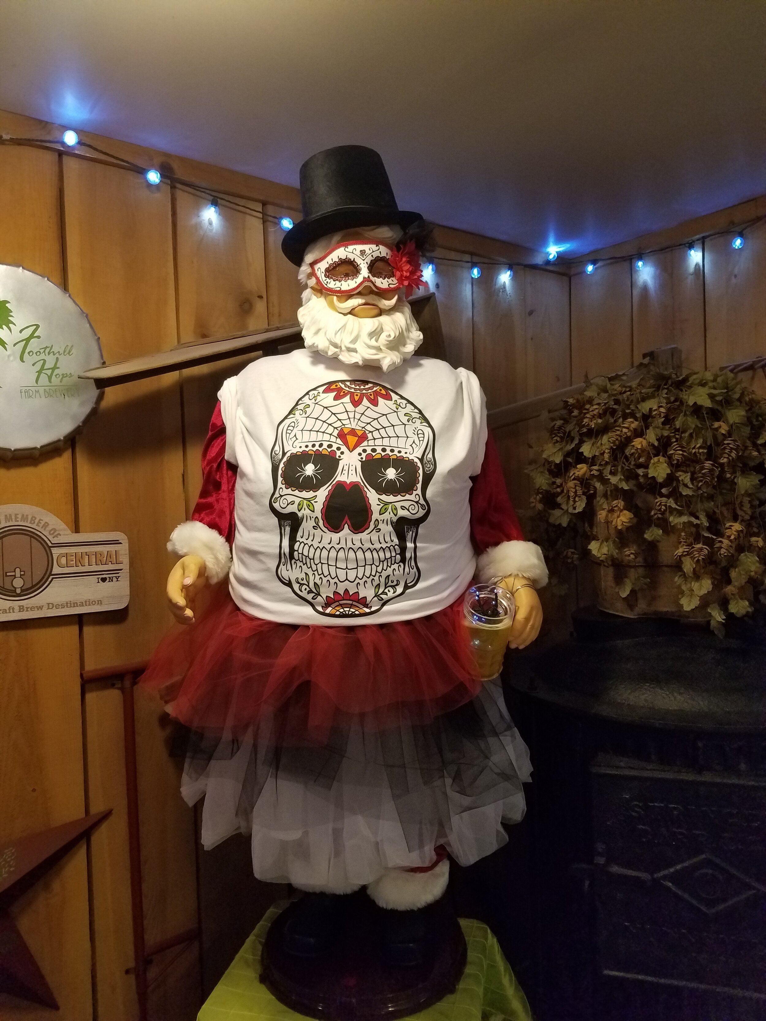 Animated Santa figure dressed for Day of the Dead.of the 