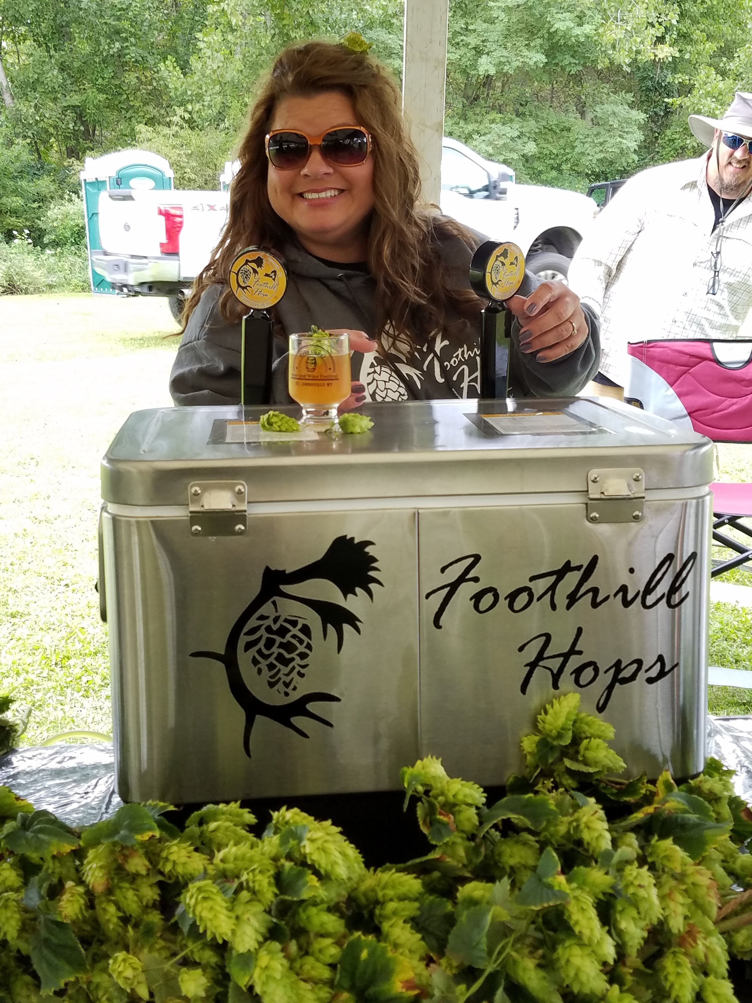 Woman serving beer at festival