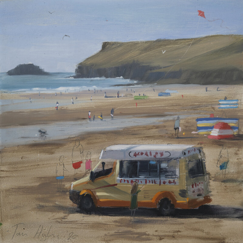 Ice Cream van at Polzeath with kite flyer