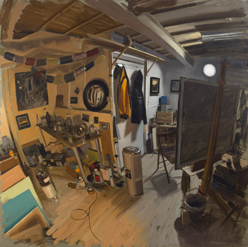 Studio interior with warm and cool light