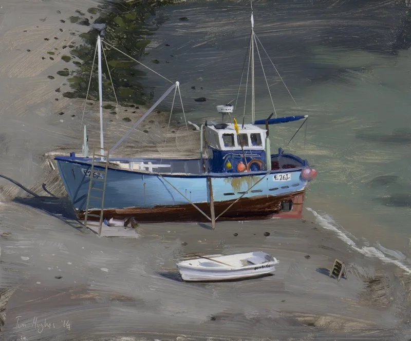 Blue boat, Lulworth Cove, September - 31 x 25 cm 12 x 10” - Oil on board
