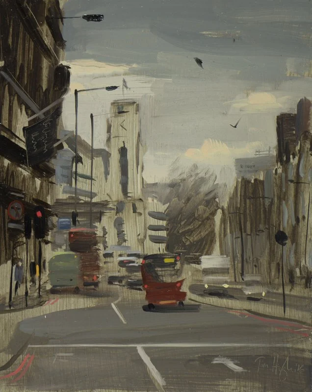Buckingham Palace rd, end of the day, February - 10 x 8" - Oil on 2.5mm board - AVAILABLE