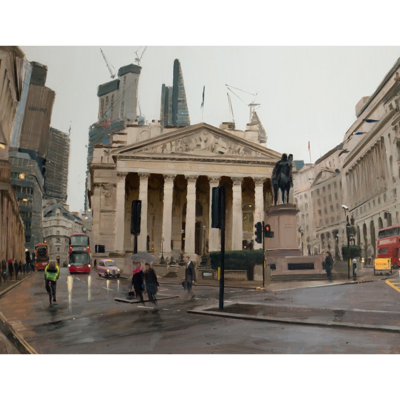 The Royal Exchange with cyclist in rain - 70x54cm.jpg