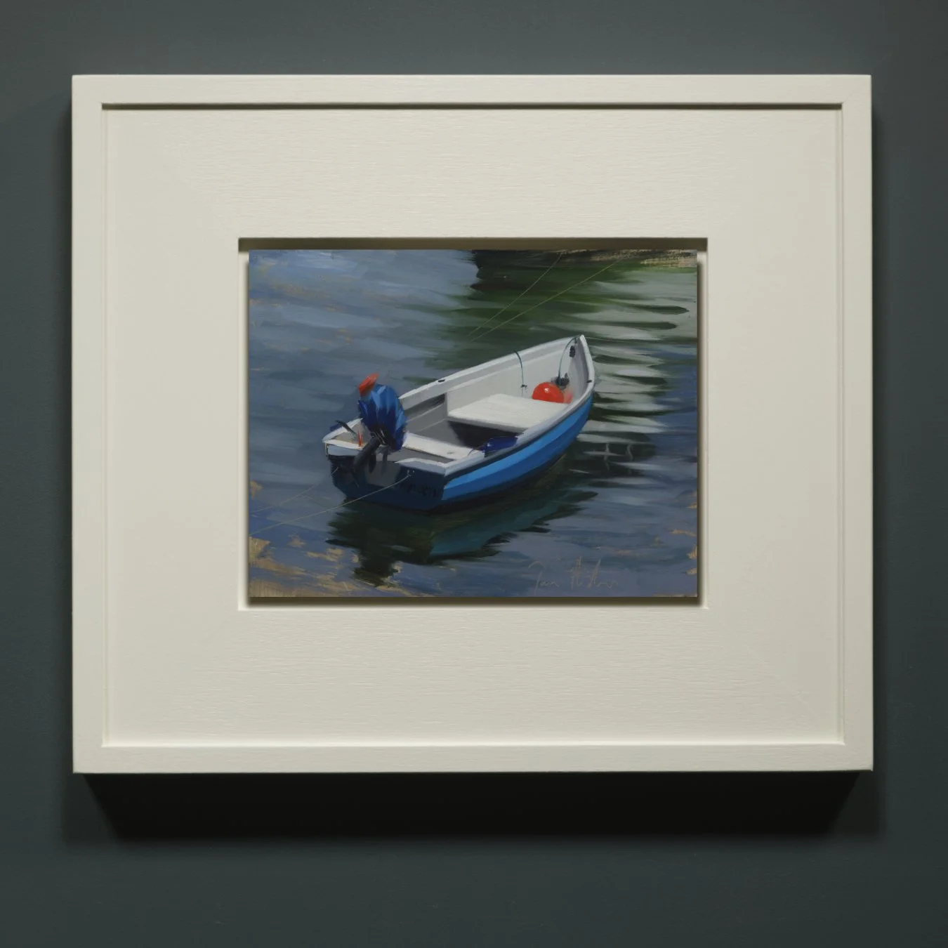 Blue and white boat, Mousehole, July - framed.jpg