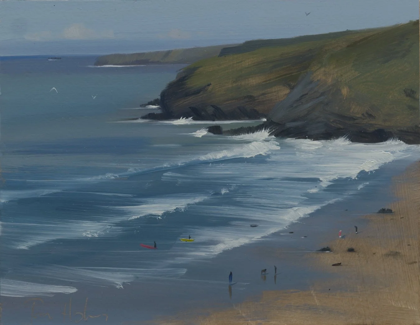 Watergate Bay from Coast Path, April - 15 x 30 cm 6 x 12" - Oil on Board - AVAILABLE