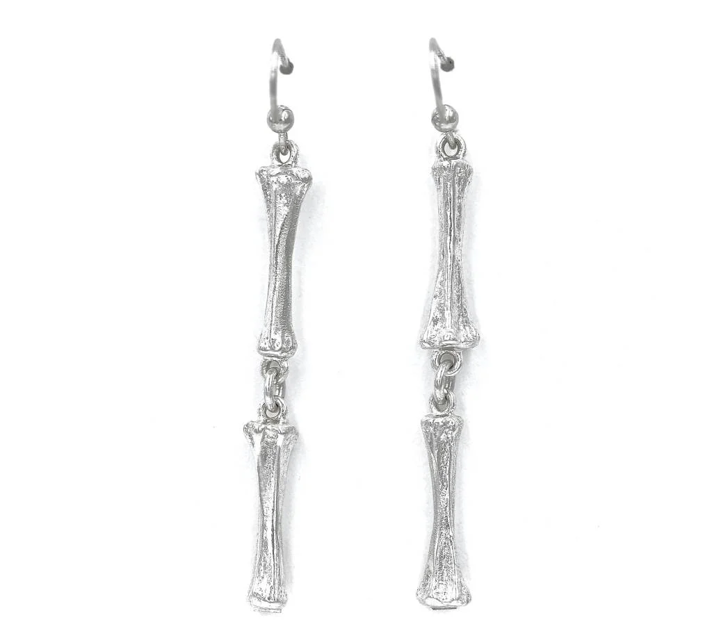Alligator Toe Bone Earrings - Sterling Silver (Double)