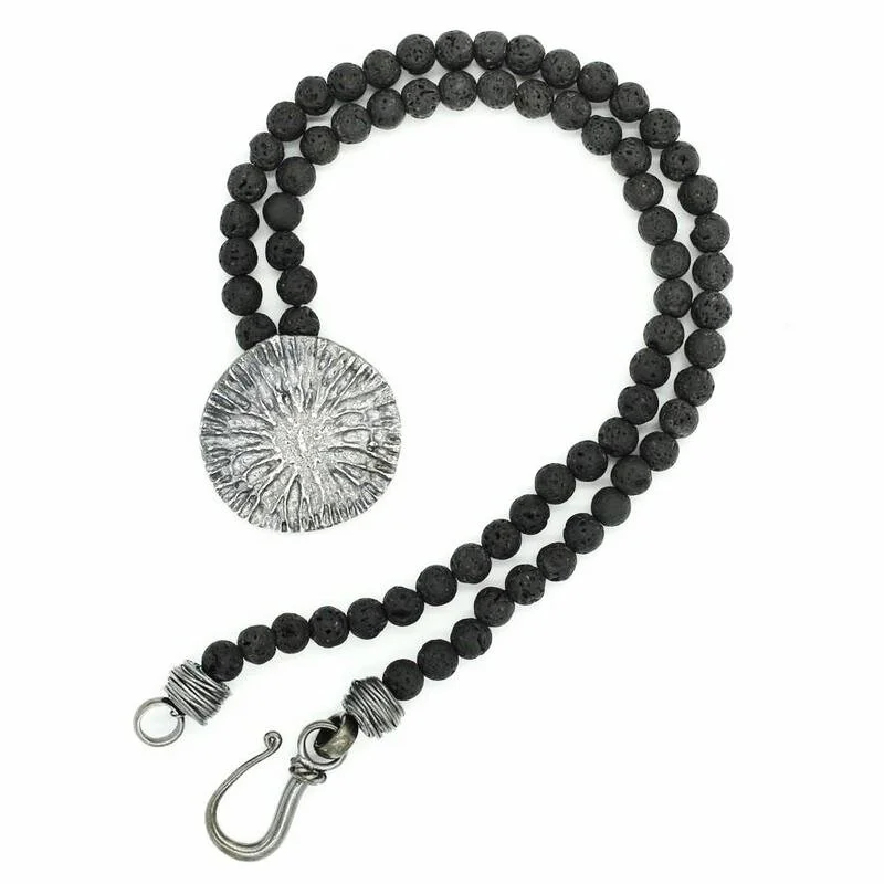 DOLPHIN DISC PENDANT NECKLACE- STERLING SILVER (OXIDIZED)