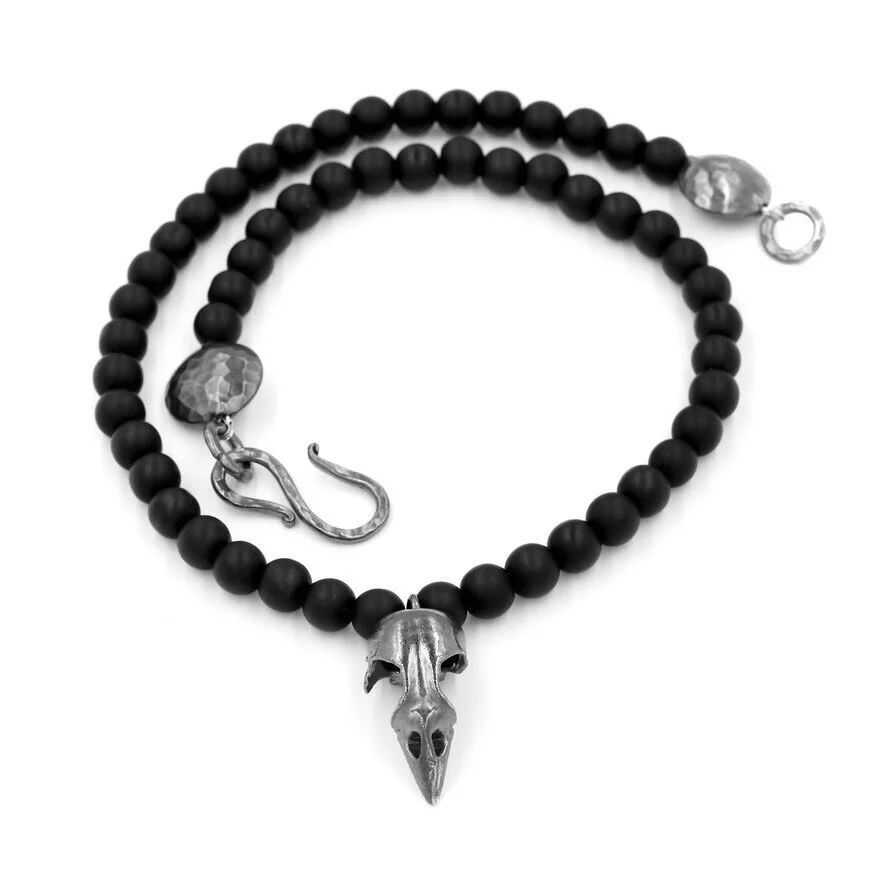 BIRD SKULL NECKLACE- STERLING SILVER (OXIDIZED)