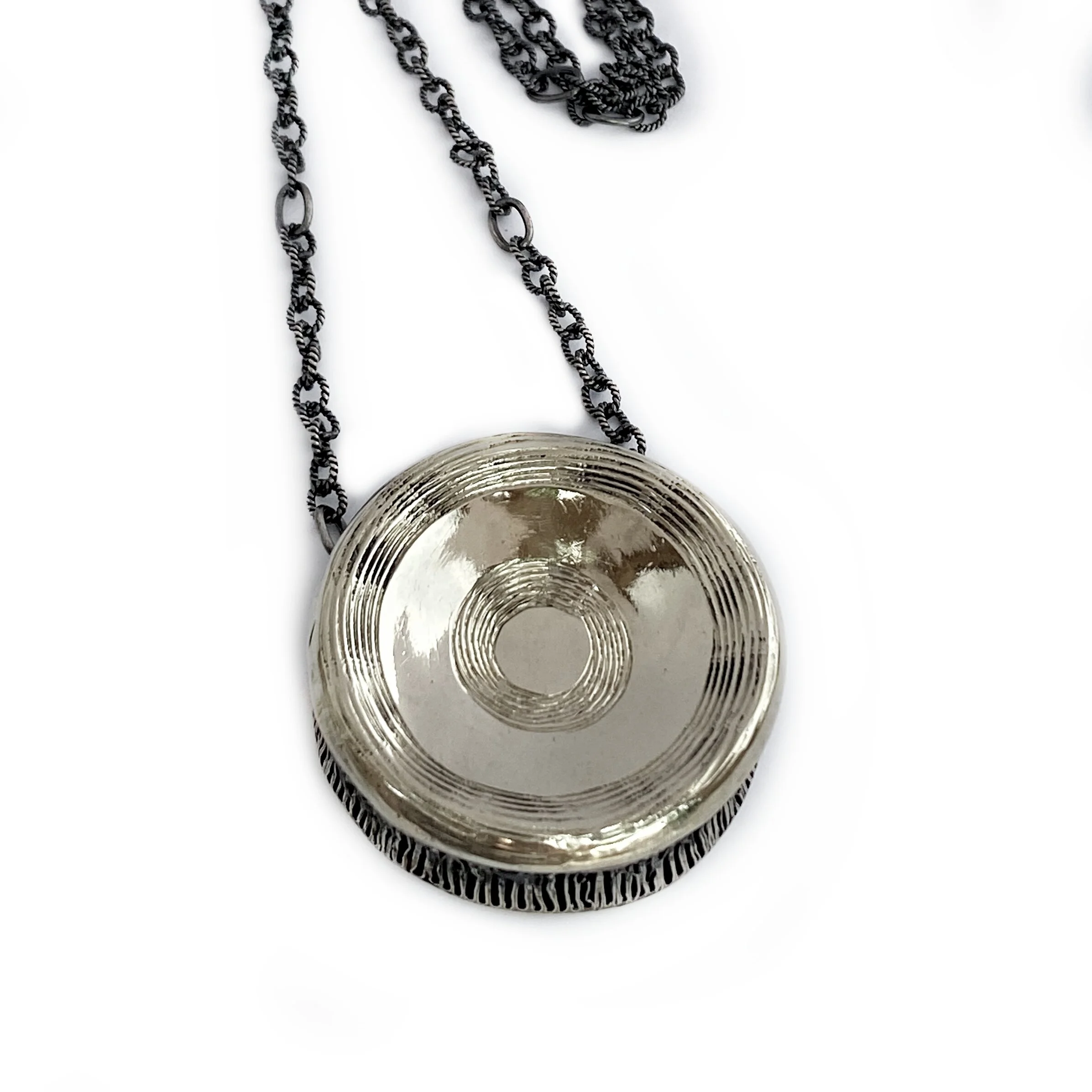 Shark Vertebrae Pendant Necklace - Shiny Alpaca (35in Sterling Silver Chain)