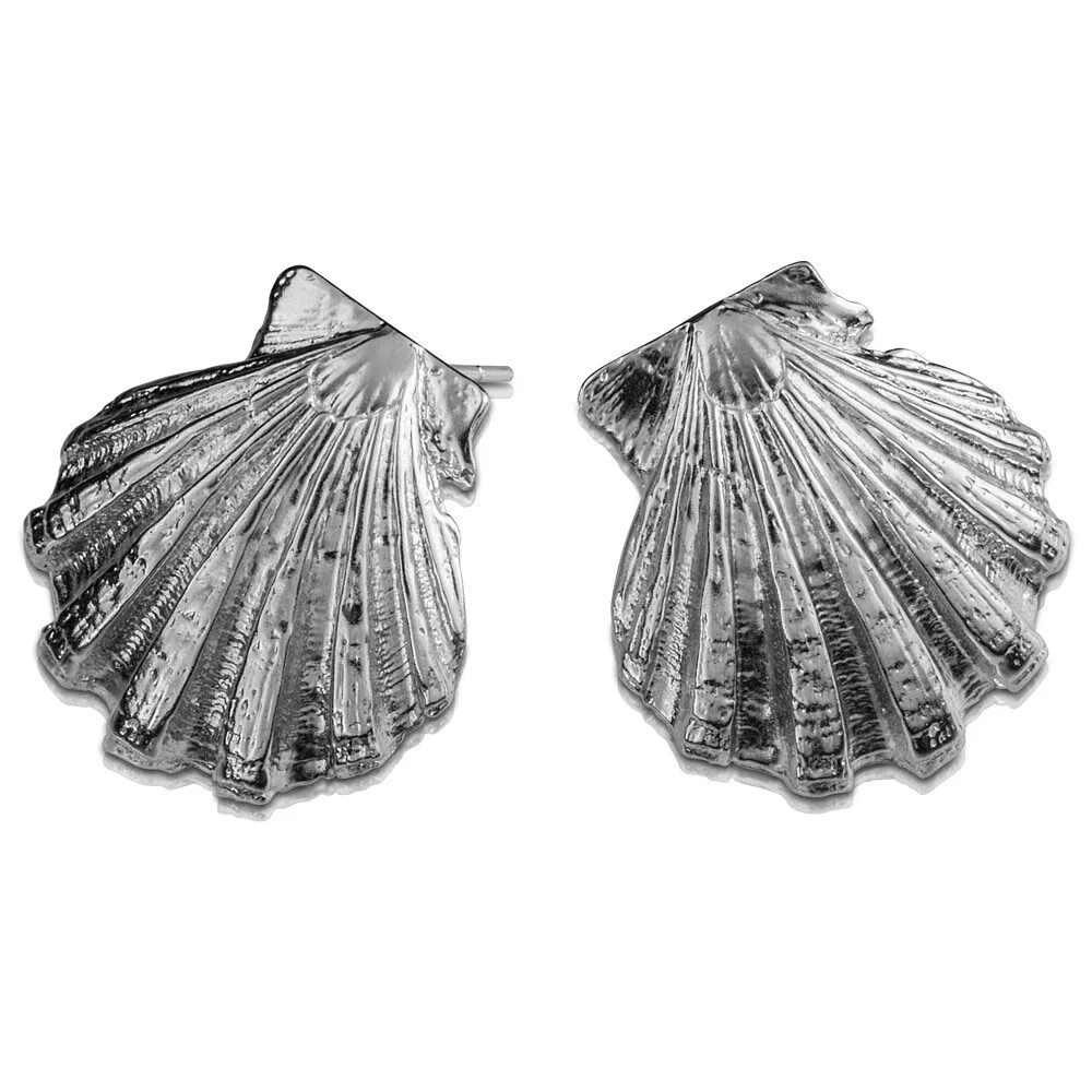SCALLOP SHELL EARRINGS- STERLING SILVER (POST)