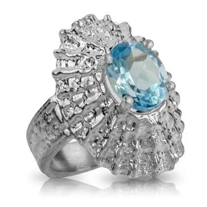 Limpet Shell Ring-Sterling Silver- Sky Blue Topaz