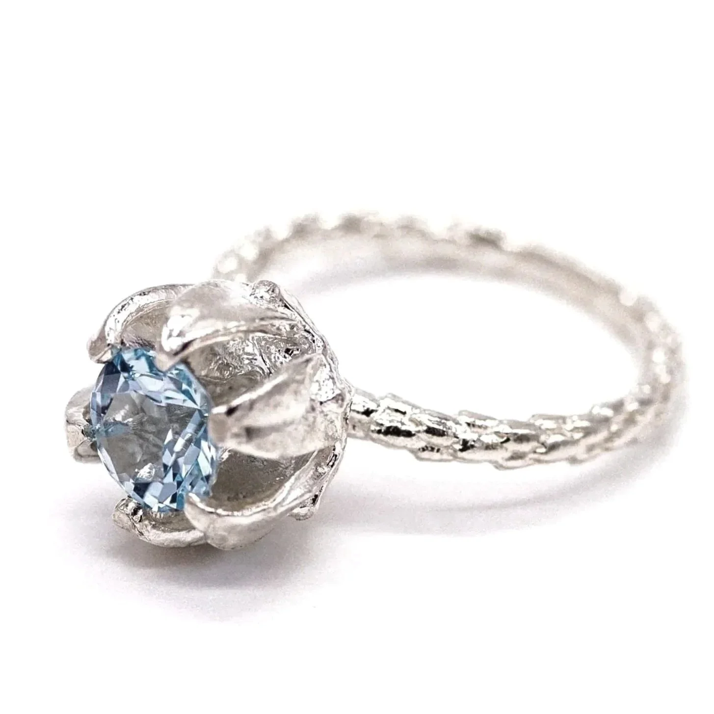 Seed Pod Ring- Sterling Silver-Sky Blue Topaz