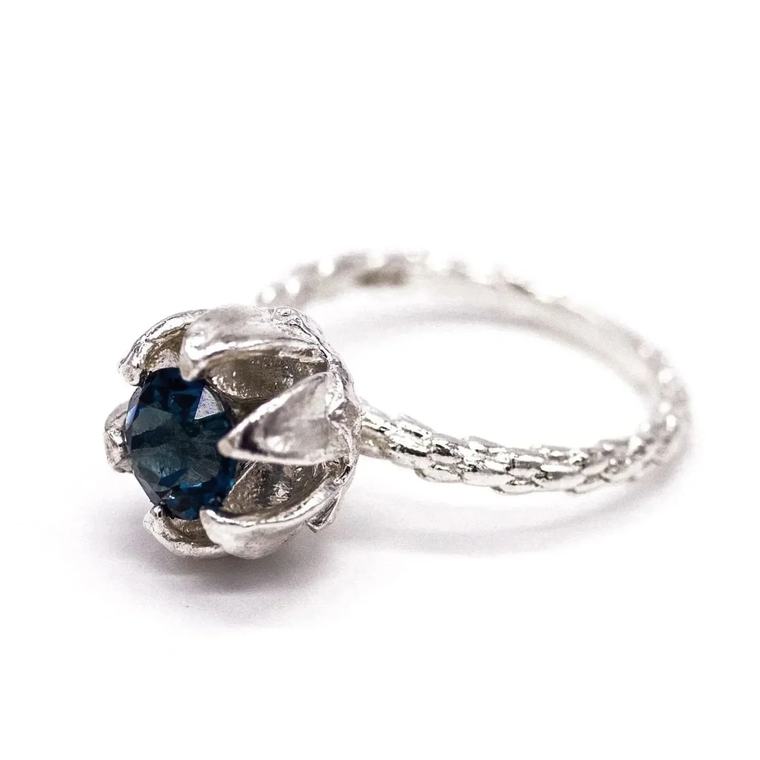 Seed Pod Ring-Sterling Silver- London Blue Topaz
