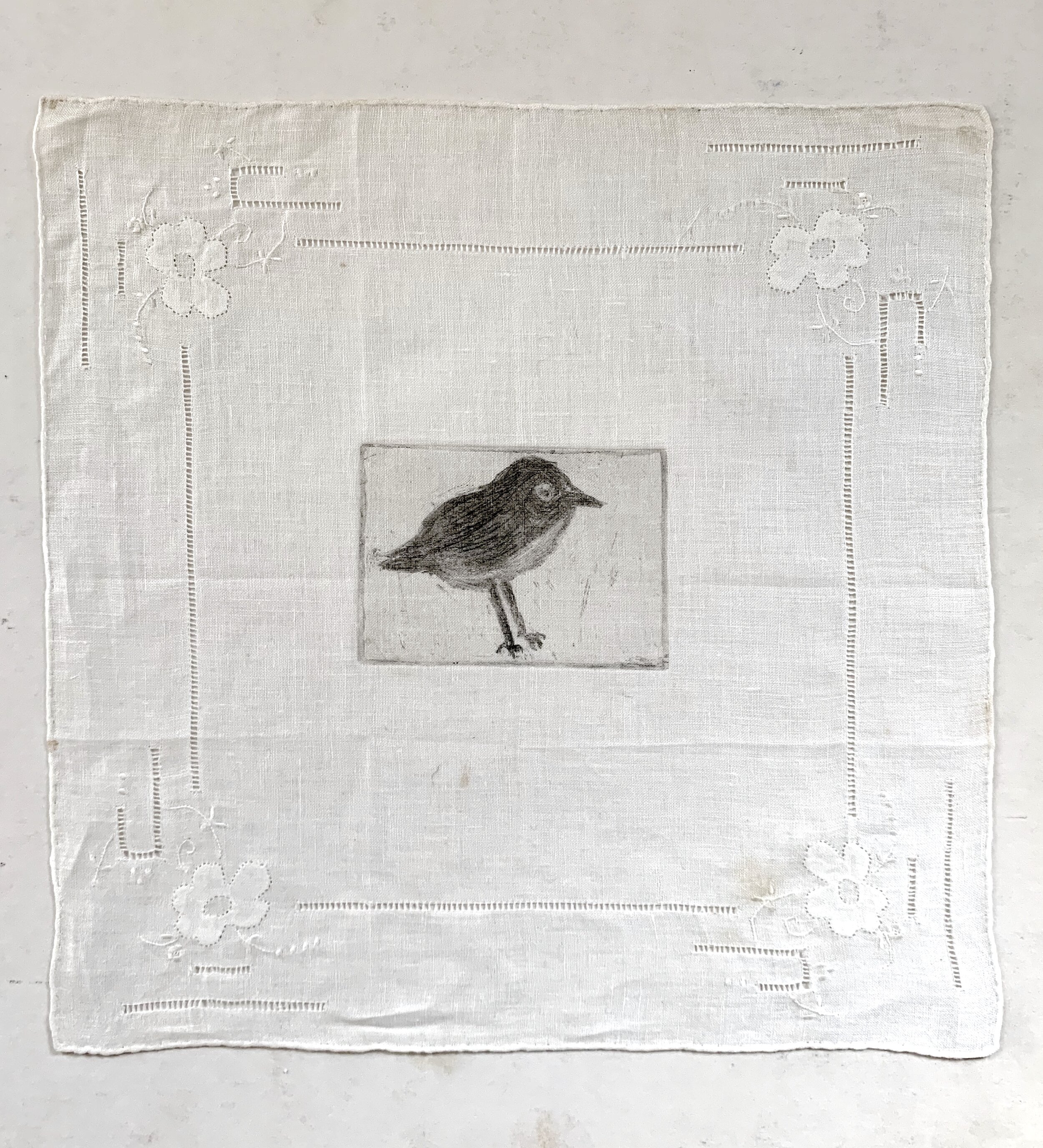 Little Bird on Antique Handkerchief