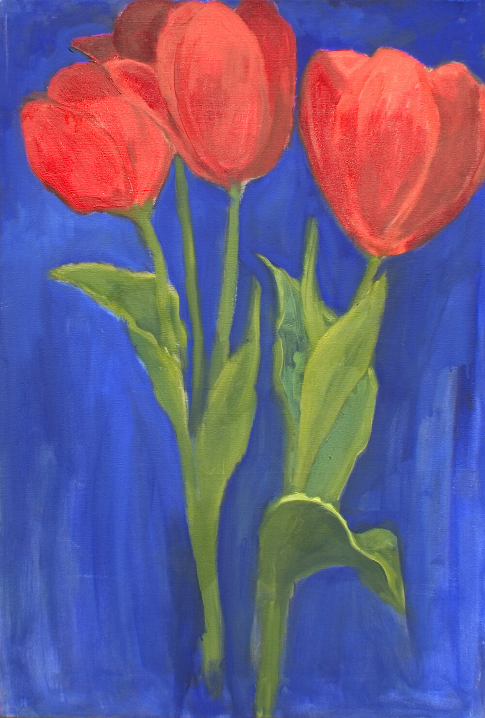 Red Tulips on Delft Blue