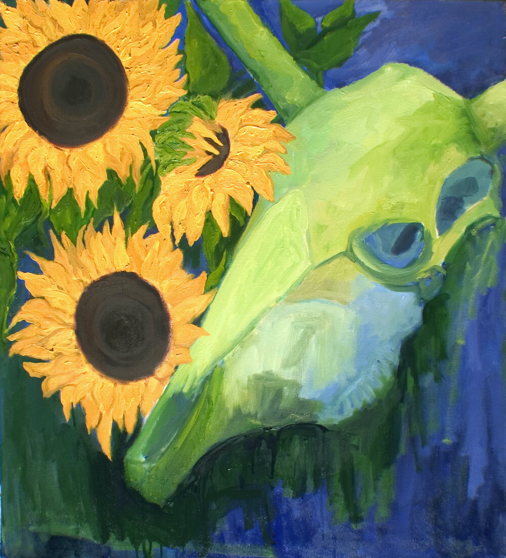 Sunflowers and Skull