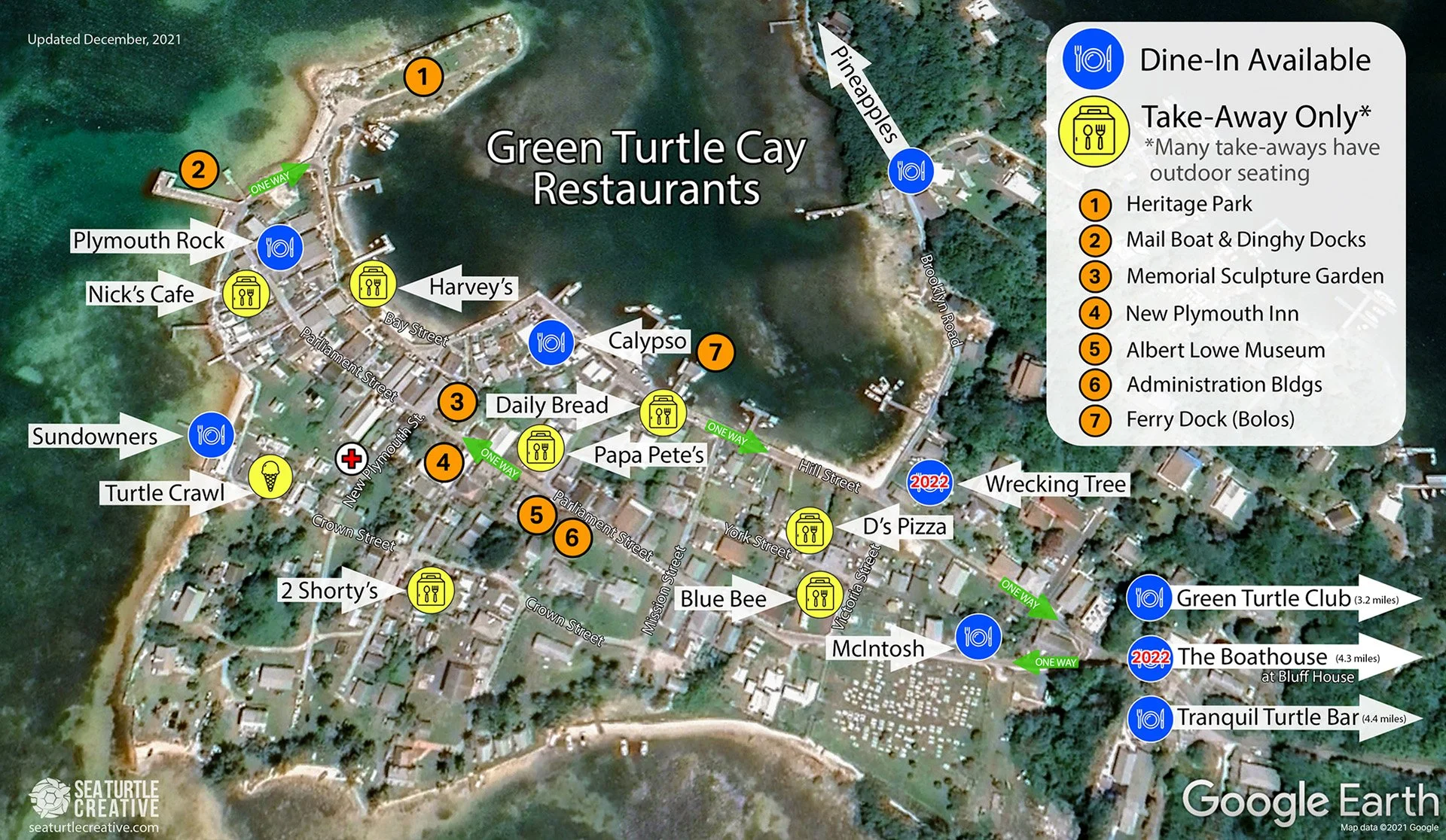 Green Turtle Cay Restaurants Map and Info Sheet — Sea Turtle Creative