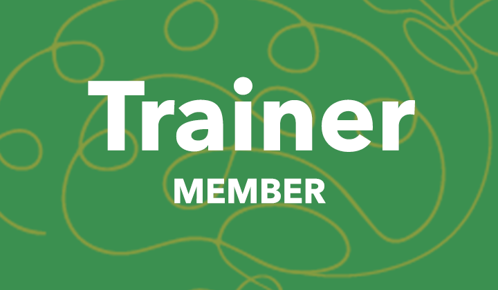Green background with yellow lines, white text reading 'Trainer Member'