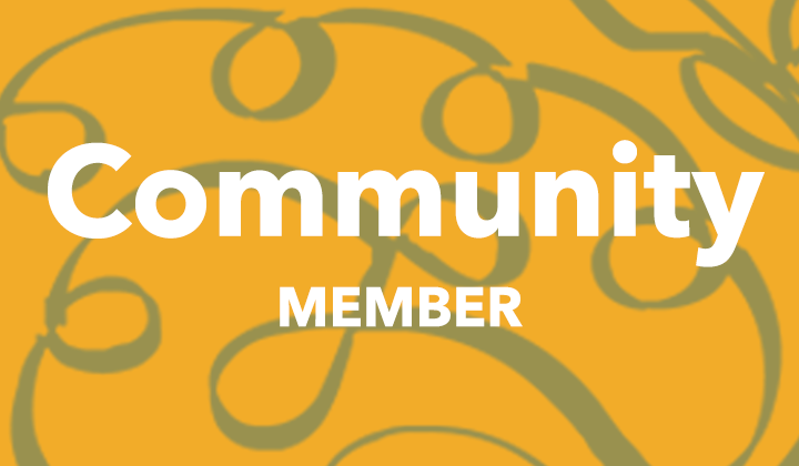 Graphic with a yellow background and a decorative pattern in gray. White text overlay reads 'Community Member'.