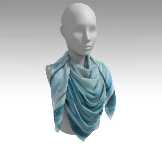 Calm Water 100% Habotai Silk Luxury Art Print Scarf — Kal  display picture 3