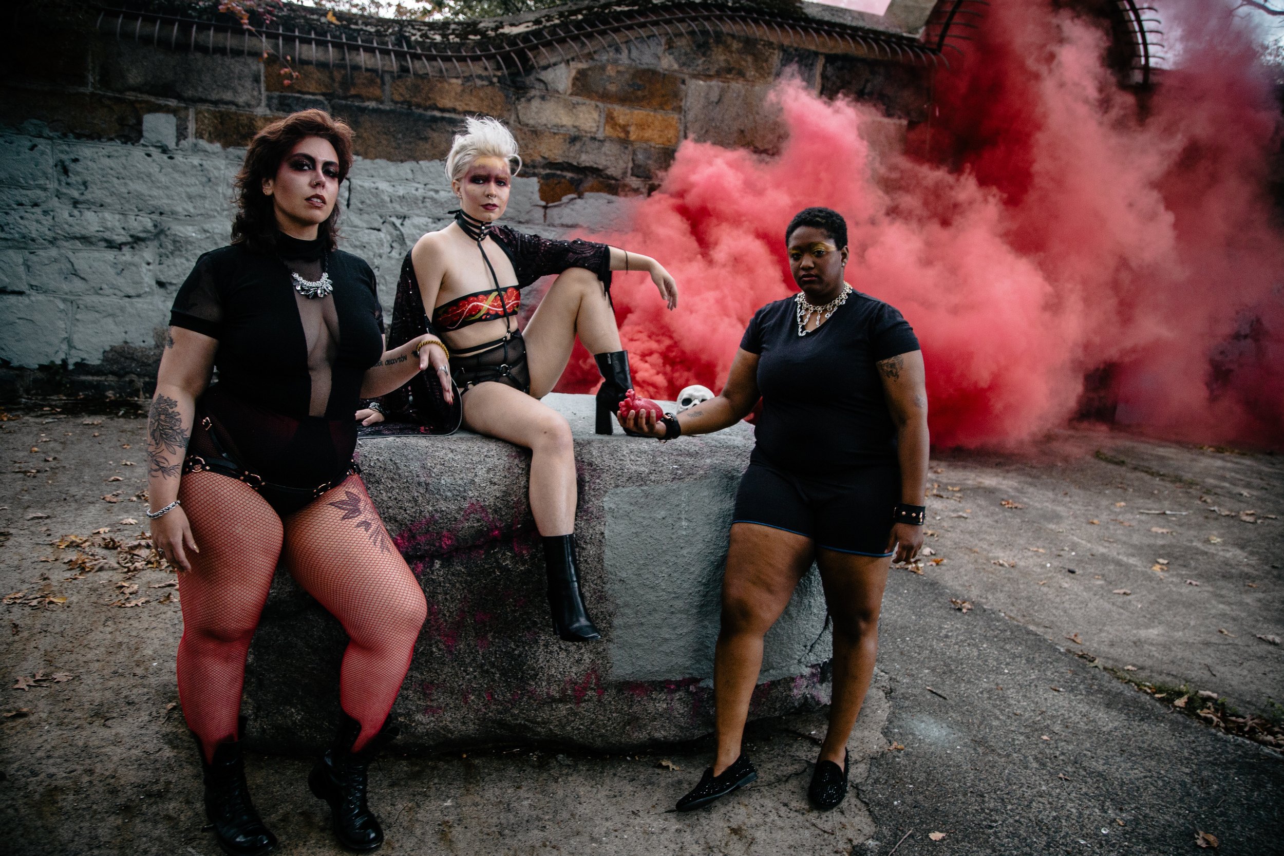  These images are part of a larger collaboration between Photographer Joey Phoenix, Makeup Artist Nicole Celso, and 3 Local Designers: Leather by Kal, Skeletons in the Closet, and Sparklies by Oli. These pieces were modeled by Ashley Nunez, Ilana Kap