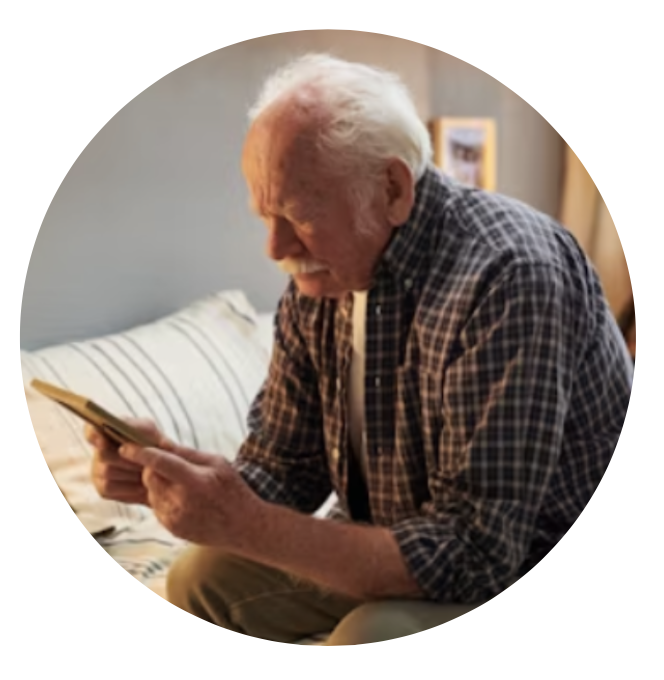 elderly man looking a photo