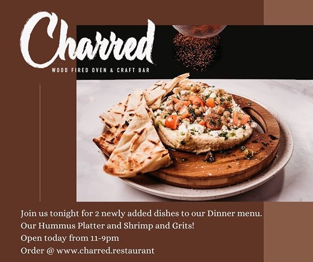 We&rsquo;re excited to bring back two dishes to our Dinner Menu!

Under Starters we have our Housemade hummus with spice baked chickpeas, parsley, tomato, red onions and feta. Served with toasted pita

And under Large we have our Shrimp and Grits whi