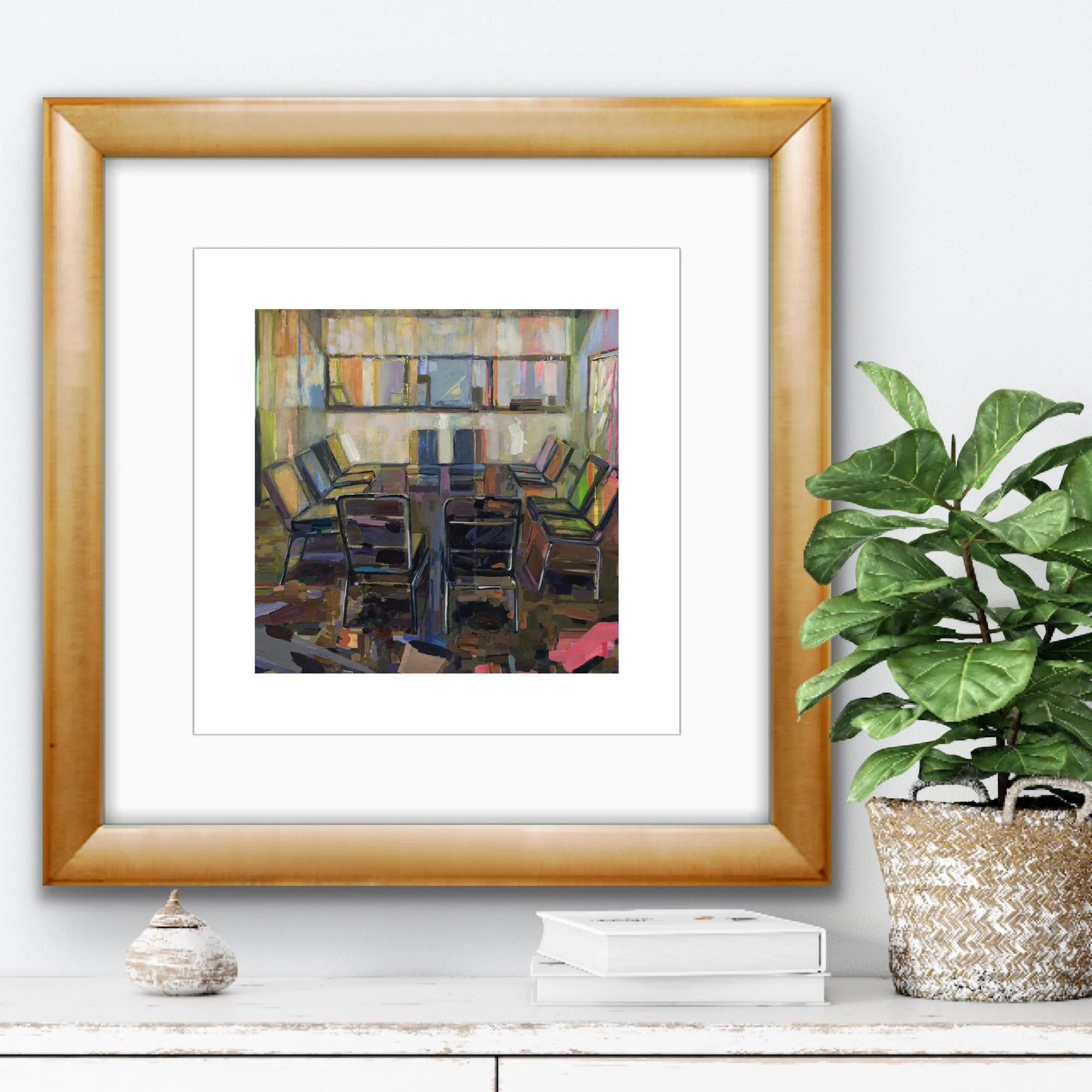 Borderline Miraculous – a limited edition art print by Jennifer Drinkwater showing a circle of chairs inside the Emmett Till Interpretive Center. Part of The What’s Good Project.